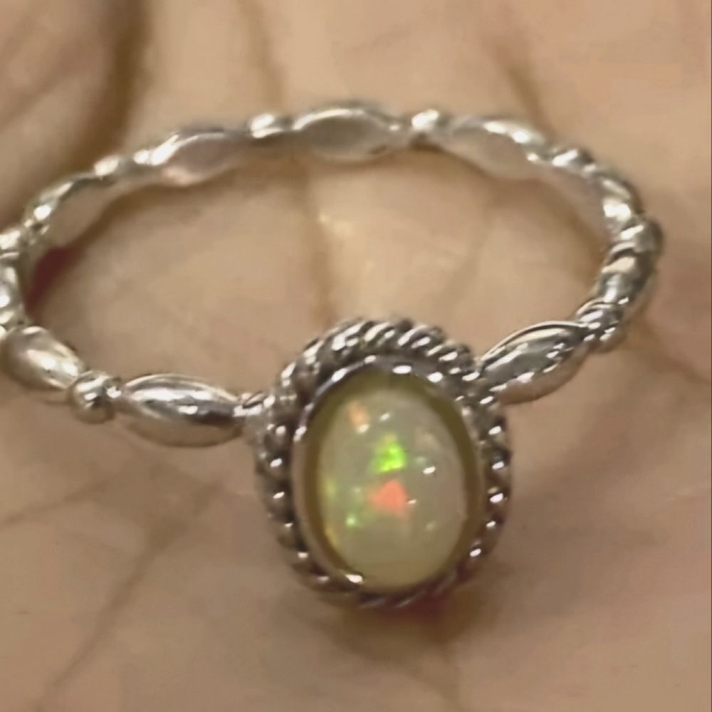 Sleeping Beauty Oval Cut opal Gem Stone Sterling Silver size 8 NWOT